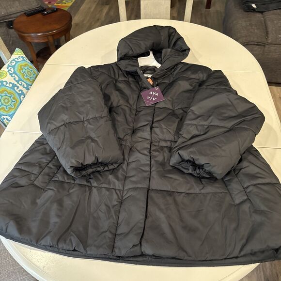 Ava & Viv Women's Plus Size Mid-Length Puffer Jacket Black 3X - Picture 1 of 15